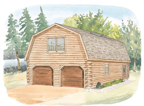Timberhaven log home design, log home floor plan, 24x24 Studio Gambrel Garage, Elevation