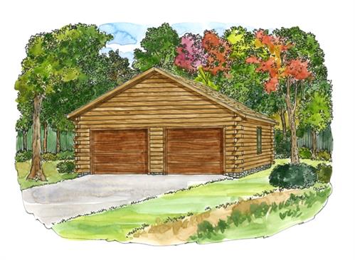 Timberhaven log home design, log home floor plan, 24x26 Standard Garage, Elevation