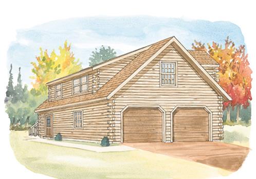 Timberhaven log home design, log home floor plan, 24x26 Standard Studio Garage, Elevation