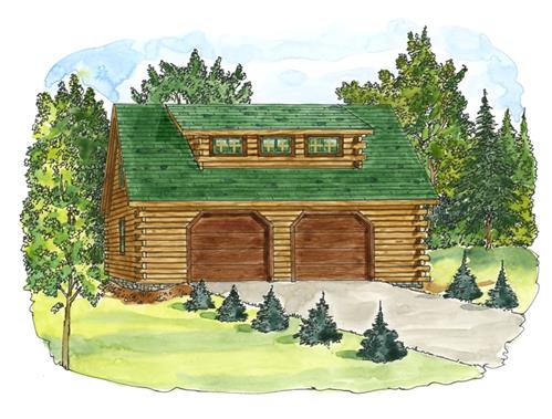 Timberhaven log home design, log home floor plan, 30x26 Standard Carriage Garage, Elevation