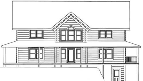 Timberhaven log home design, log home floor plan, 4558, Elevation