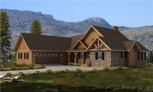 Timberhaven log home design, log home floor plan, Bridgeport Log Hybrid, Elevation