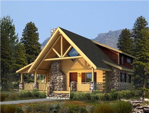 Timberhaven log home design, log home floor plan, Clear Creek Log Hybrid, Elevation