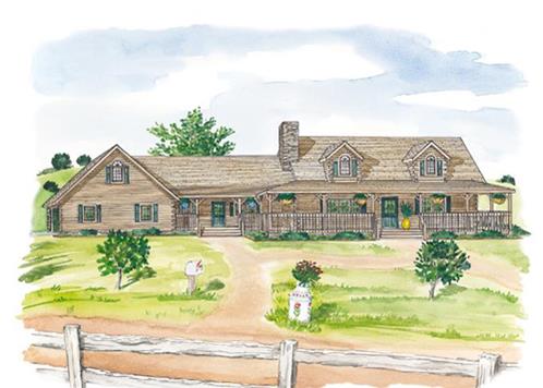 Timberhaven log home design, log home floor plan, Clearfield A, Elevation