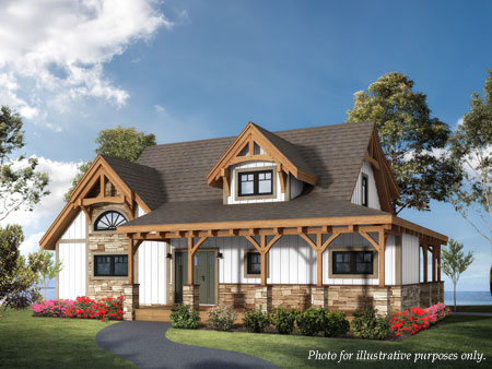 Timberhaven log home design, log home floor plan, Cottage Hybrid, Elevation