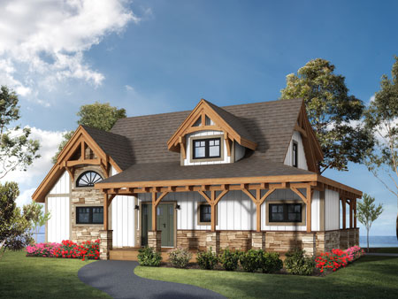 Timberhaven log home design, log home floor plan, Cottage Timber Frame, Elevation