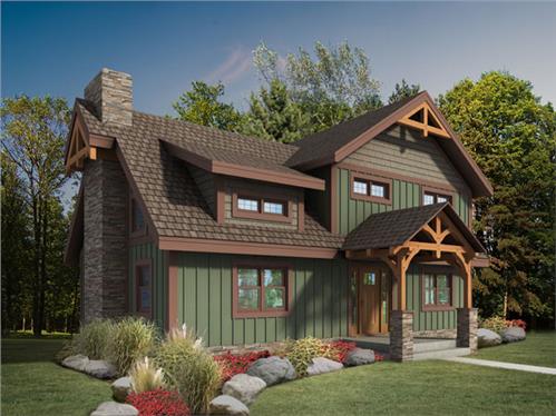 Timberhaven log home design, log home floor plan, Craftsman Timber Frame, Elevation