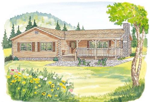 Timberhaven log home design, log home floor plan, Forest Hill, Elevation
