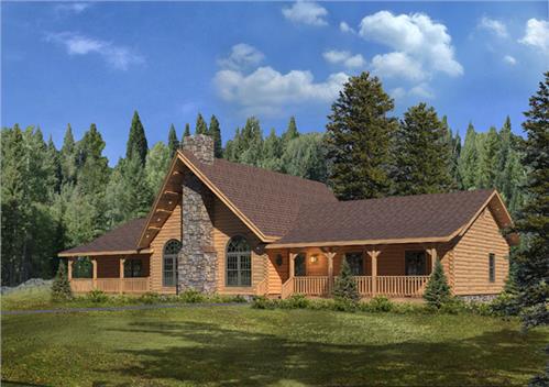 Timberhaven log home design, log home floor plan, Lakeside III, Elevation