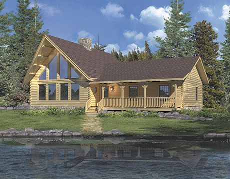 Timberhaven log home design, log home floor plan, Lakeside, Elevation