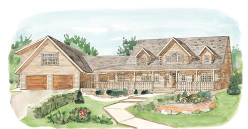 Timberhaven log home design, log home floor plan, Montgomery, Elevation