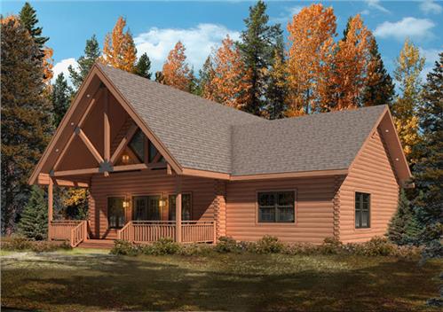 Timberhaven log home design, log home floor plan, Moshannon F3, R3, Elevation