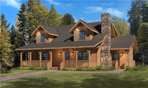 Timberhaven log home design, log home floor plan, Mountain View I, Elevation
