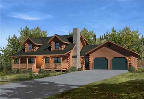 Timberhaven log home design, log home floor plan, Mountain View II, Elevation