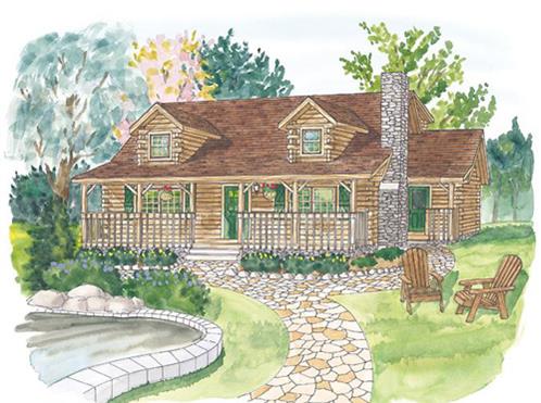 Timberhaven log home design, log home floor plan, North Carolina, Elevation