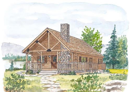 Timberhaven log home design, log home floor plan, Pendleton, Elevation