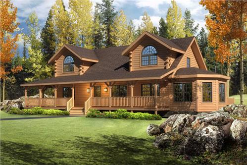 Timberhaven log home design, log home floor plan, Riverview, Elevation