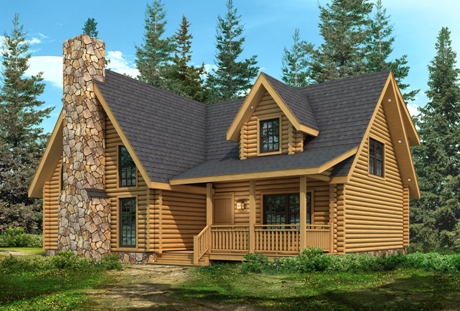 Timberhaven log home design, log home floor plan, Shenango FP1-W7-RR3, Elevation