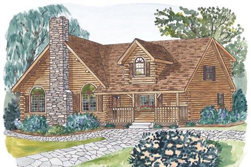 Timberhaven log home design, log home floor plan, Sterling A, Elevation