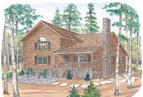 Timberhaven log home design, log home floor plan, Stonington A, Elevation