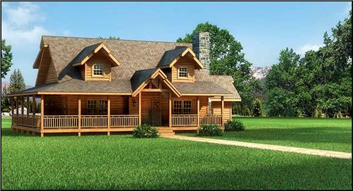 Timberhaven log home design, log home floor plan, Swatara FP2-R4, Elevation