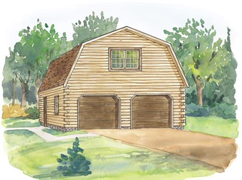 Timberhaven log home design, log home floor plan, 24x28 Gambrel Garage, Elevation